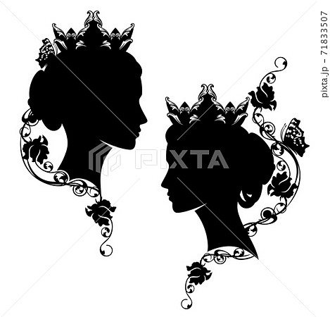 Black Vector Silhouette Portrait Of Fantasy のイラスト素材