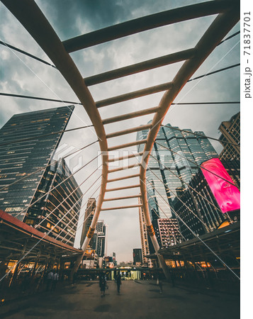 Chong Nonsi skywalk arch bridge at sky train station BTS in Sathorn business district in Bangkok 71837701