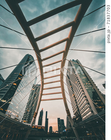 Chong Nonsi skywalk arch bridge at sky train station BTS in Sathorn business district in Bangkok 71837703