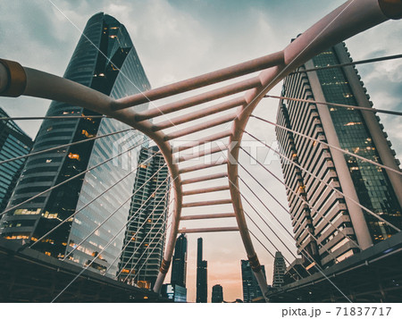 Chong Nonsi skywalk arch bridge at sky train station BTS in Sathorn business district in Bangkok 71837717