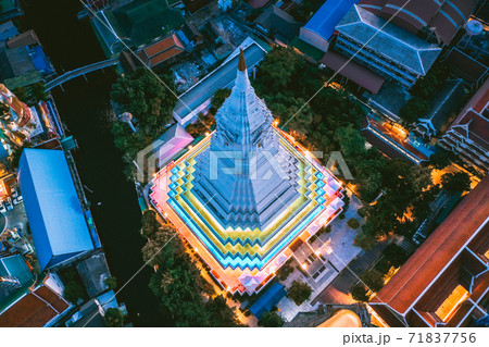 Aerial view of Wat Paknam Bhasicharoen, a temple, pagoda and Buddha statue in Bangkok Thailand 71837756