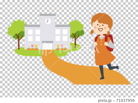 学校へ行く女の子のイラスト素材