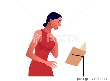 Elegant woman in red dress singing in red dress. Elegant woman in red dress singing in red dress. 71842854