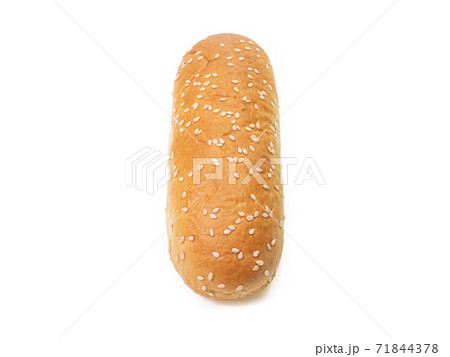 The close up of gourmet hot dog bun fast-food isolated on white background for American breakfast and lunch. 71844378