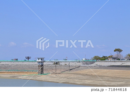 工事のため水を抜いた、ため池(三好池の取水口 愛知県みよし市) 工事のため水を抜いた、ため池(三好池の取水口 愛知県みよし市) 71844618