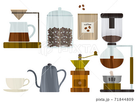 ホットコーヒーと器具のセットイラスト ストライプ のイラスト素材