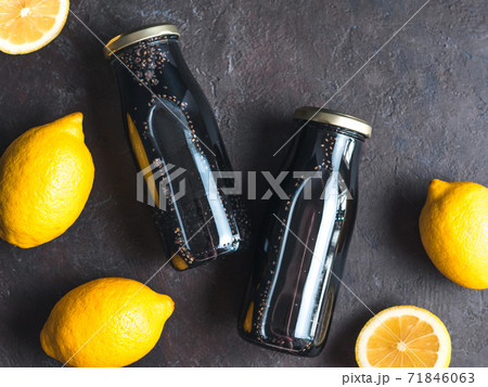 Detox activated charcoal black chia lemon water Detox activated charcoal black chia lemon water 71846063