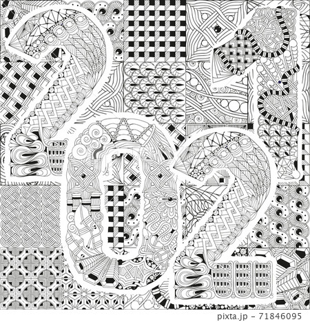Number 2021 stylized in zentangle style. Vector decorative object for coloring 71846095