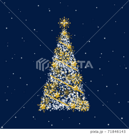 クリスマスツリー 雪の結晶 ゴールド 背景 青のイラスト素材