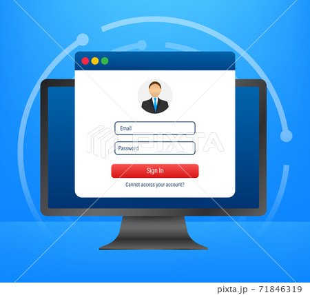 Login page on laptop screen. Notebook and online login form, sign in page. User profile, access to account concepts. Vector illustration. Login page on laptop screen. Notebook and online login form, sign in page. User profile, access to account concepts. Vector illustration. 71846319