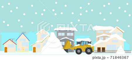 雪積もる街を除雪する大雪のイメージイラストのイラスト素材