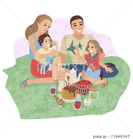 Happy family on picnic. Vector cartoon illustration 71846547