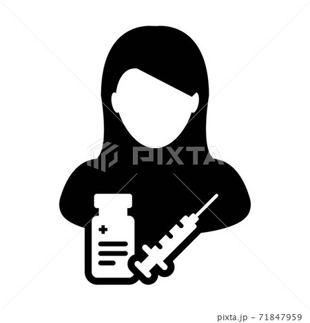 Medical icon vector with vaccine syringe female user person profile avatar symbol for healthcare in a glyph pictogram illustration 71847959