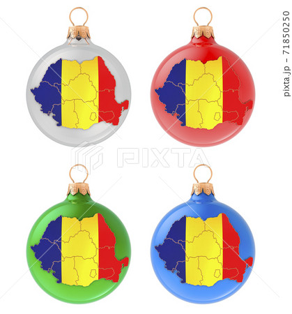 Christmas balls with Romanian map, 3D rendering 71850250