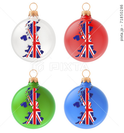Christmas balls with British map, 3D rendering Christmas balls with British map, 3D rendering 71850286