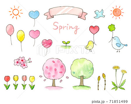 春の水彩イラストセット 71851499
