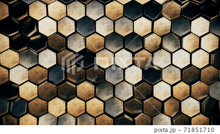 Scratched brown and grey metal hexagons honeycomb futuristic background, 3d render illustration Scratched brown and grey metal hexagons honeycomb futuristic background, 3d render illustration 71851710