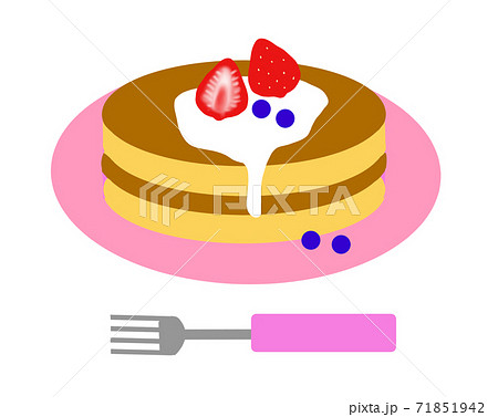 苺とブルーベリーと生クリームの乗ったパンケーキのイラスト素材