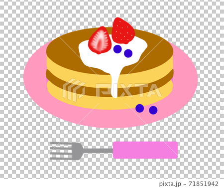 苺とブルーベリーと生クリームの乗ったパンケーキのイラスト素材