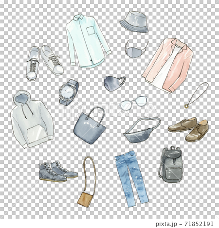 メンズカジュアルファッション 小物 水彩イラスト 円のイラスト素材