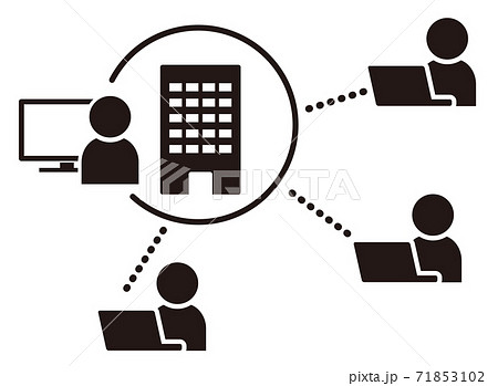 シンプルなテレワークアイコンのネットワーク図 白背景のイラスト素材