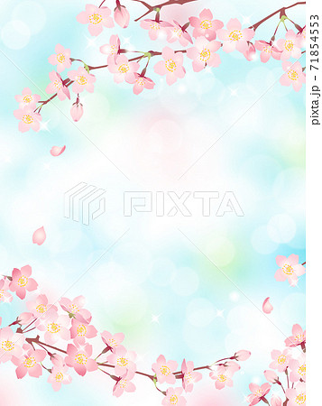 満開の桜と青空の背景素材 ベクターイラストフレーム 縦位置のイラスト素材