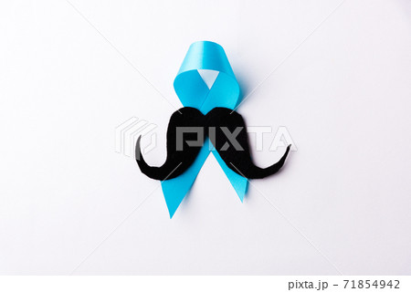 Black mustache paper and light blue ribbon 71854942