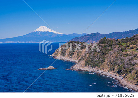 （静岡県）西伊豆・恋人岬から望む、海越しの富士山 71855028