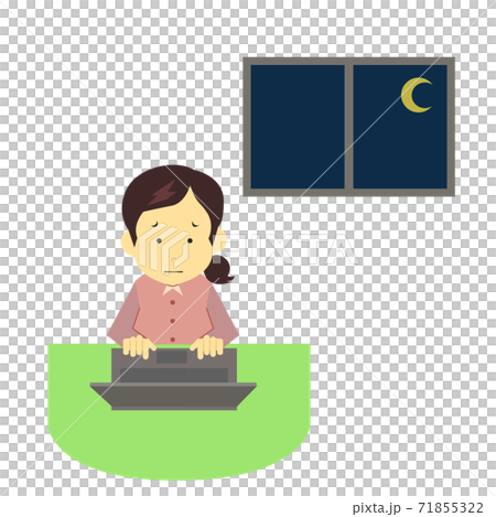 徹夜でpc作業する女性のイラスト素材