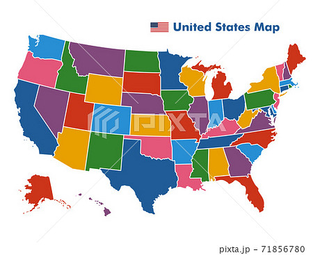 アメリカ合衆国州境界線付きカラフル地図のイラスト素材