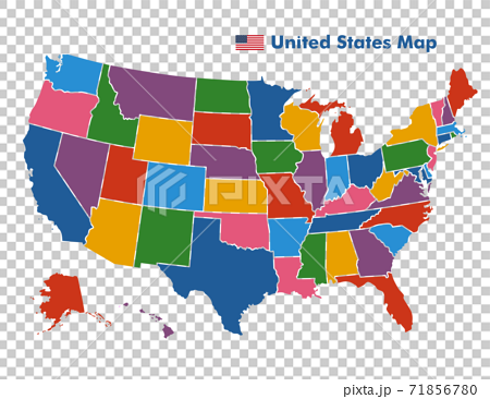 アメリカ合衆国州境界線付きカラフル地図のイラスト素材