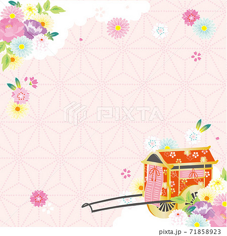 牛車と和柄の花　背景イラスト 71858923