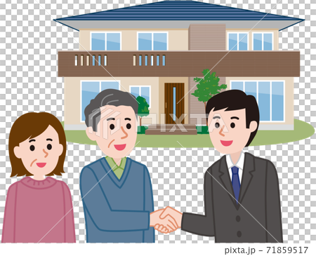 契約成立　営業マンと握手する夫婦 71859517