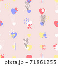 Abstract seamless pattern for Valentines day. Modern pink background with hearts. Cute hand-drawn simple illustration. Ornament for wrapping paper banner, postcard. Vector illustration about love. 71861255