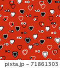Abstract seamless pattern for Valentines day. Red background with small hearts. Cute hand-drawn simple illustration. Ornament for wrapping paper banner, postcard. Vector illustration about love. 71861303