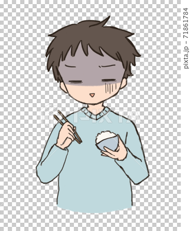 Men eating rice are in poor physical condition 71861784