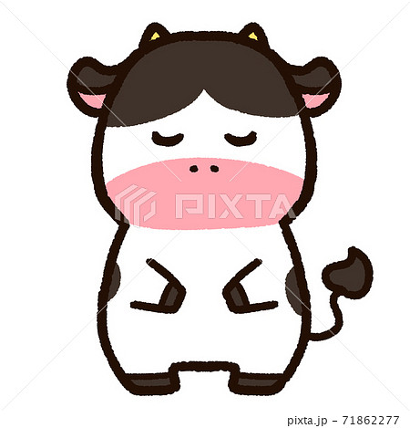 おじぎをする牛のキャラクター 白黒のイラスト素材