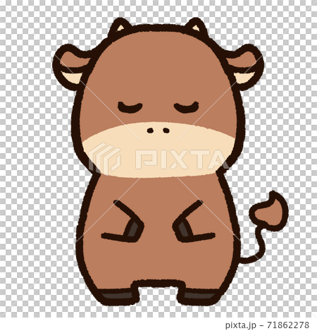 おじぎをする牛のキャラクター 茶色のイラスト素材