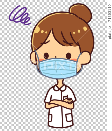 ナース 看護師 女性 上半身 悩む マスクのイラスト素材