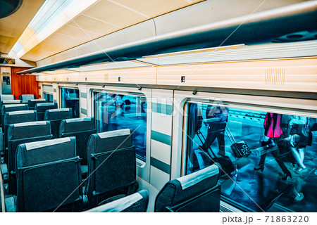 Interior of modern hi-speed passenger train of Spanish railways Interior of modern hi-speed passenger train of Spanish railways 71863220