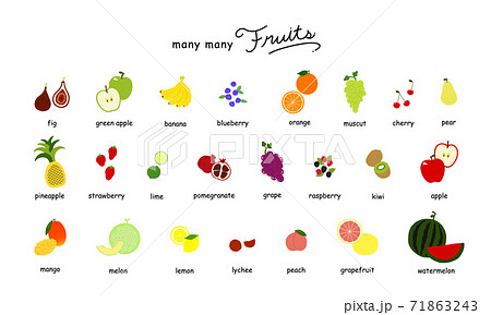 フルーツの手描きイラストアイコンセット 白背景 フルーツの手描きイラストアイコンセット 白背景 71863243
