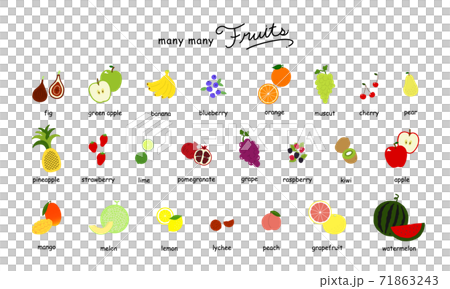 フルーツの手描きイラストアイコンセット 白背景 フルーツの手描きイラストアイコンセット 白背景 71863243