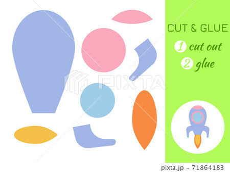 Cut and glue paper rocket. Color paper cutting application game. Educational game for preschool children. DIY activity worksheet. Kids art game and activities jigsaw. Vector stock illustration. Cut and glue paper rocket. Color paper cutting application game. Educational game for preschool children. DIY activity worksheet. Kids art game and activities jigsaw. Vector stock illustration. 71864183