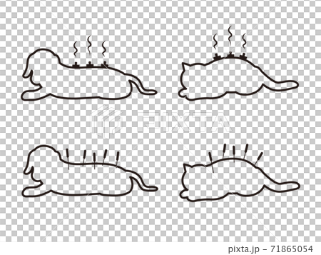 動物の鍼灸治療 犬と猫のシルエットのイラストセットのイラスト素材