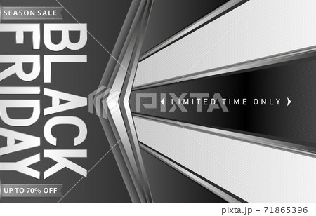 Black Friday background with arrows, Label Season Sale on abstract monochrome background with arrows silver color. Black Friday signs for advertising, promotion shop, web banner, brochure and flyer 71865396