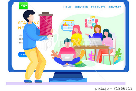 A man watching a video blog about education and data analysis in business landing page template 71866515