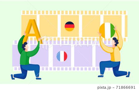 Translation service concept. Multilanguage dictionary. Students study foreign languages Translation service concept. Multilanguage dictionary. Students study foreign languages 71866691