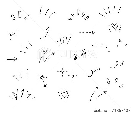 手描きの気づき線、注目マークのセット／ポイント／集中／驚き／飾り／装飾／落書き／ハート／星／矢印 71867488