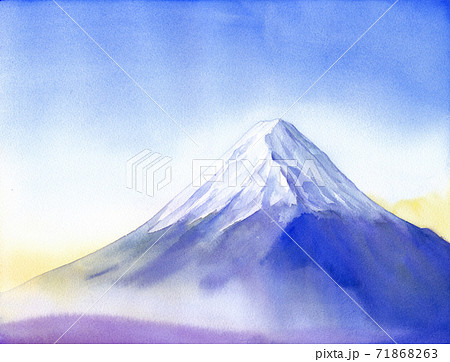 朝霧に包まれた富士山のイメージ。水彩イラスト。 71868263