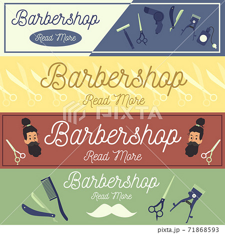 Set of banners or posters for barber shop with tools, flat vector illustration. 71868593